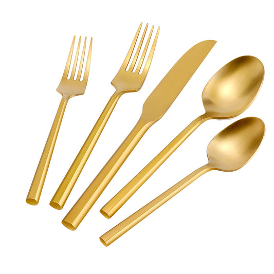 DEACORY Silverware Set Flatware Set Matte Gold Cutlery Set Heavy Hexagon Handle Stainless Steel 60 Pieces Dishwasher Safe Service for 12