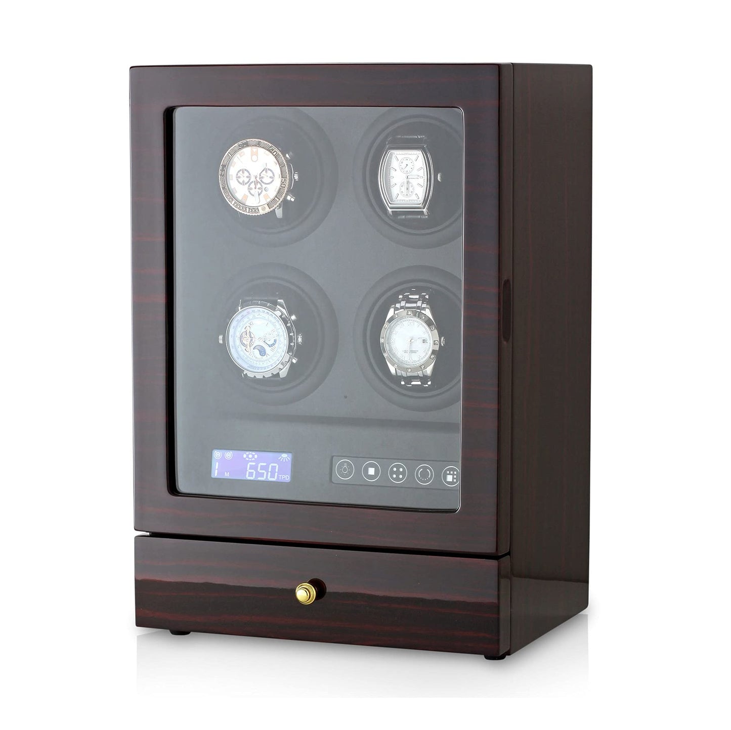 Automatic Watch Winder with LED Light, Storage Drawer and LCD Touchscreen Control (Ebony)