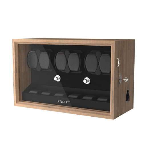 XTELARY Watch Winder for 6 Automatic Watches, Lockable Automatic Winders with Extra 6 Watch Storages, 4 Rotation Modes, Flexible Pillows, Quiet Mabuchi Motor, and Blue Backlight