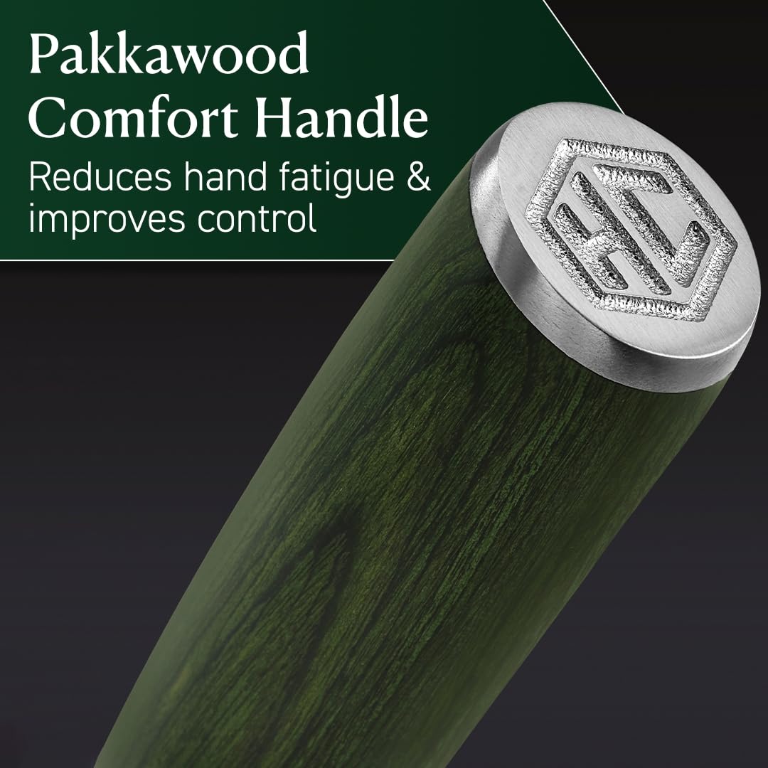 HexClad Green Steak Knife Set, 4-Pieces Damascus Stainless Steel Blades, Full Tang Construction, Pakkawood Handles