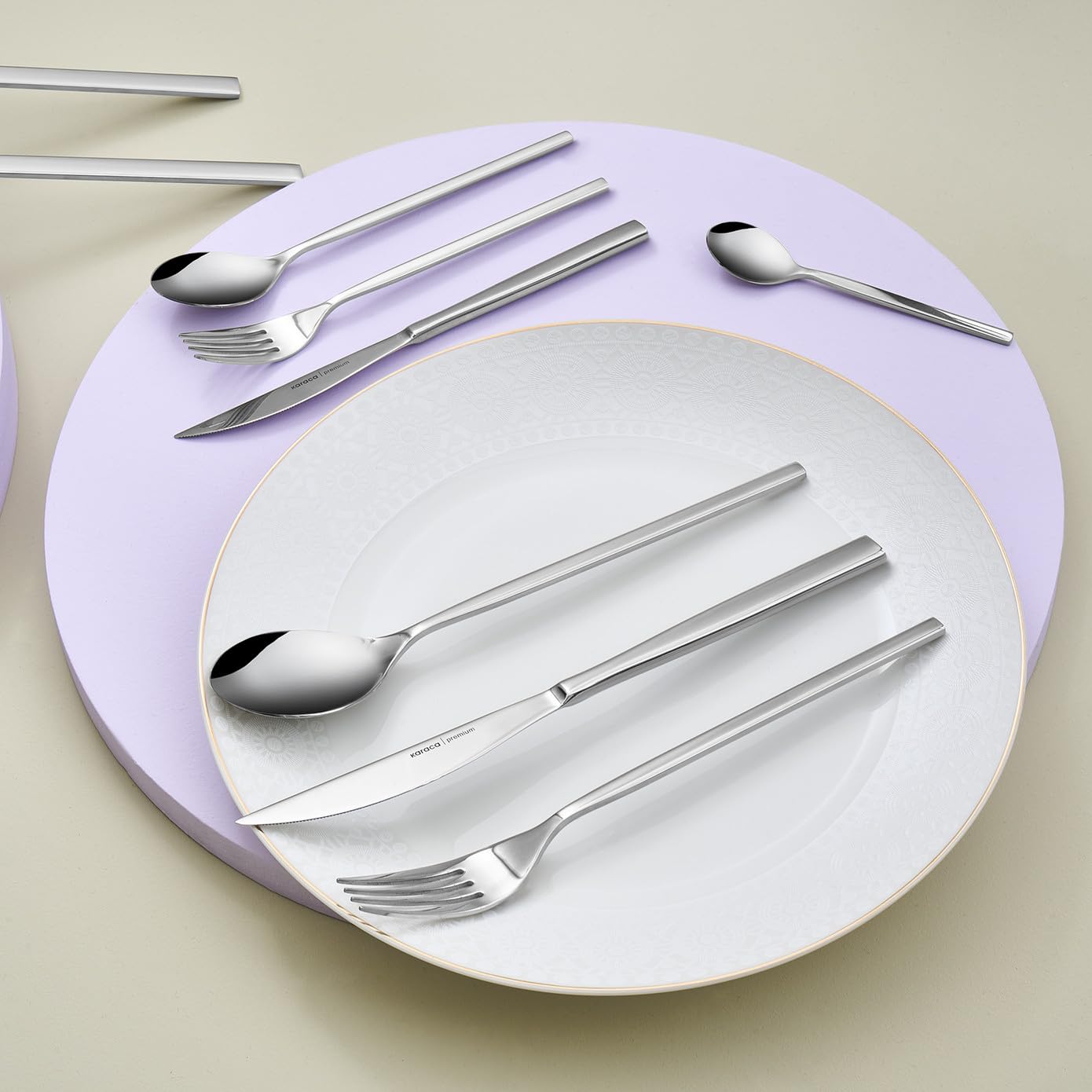 Karaca Carmelo 91 Piece Cutlery Set for 12 People – 18/10 Stainless Steel Flatware Set, Platinum Finish, Luxury Dinner Cutlery with Serving Utensils