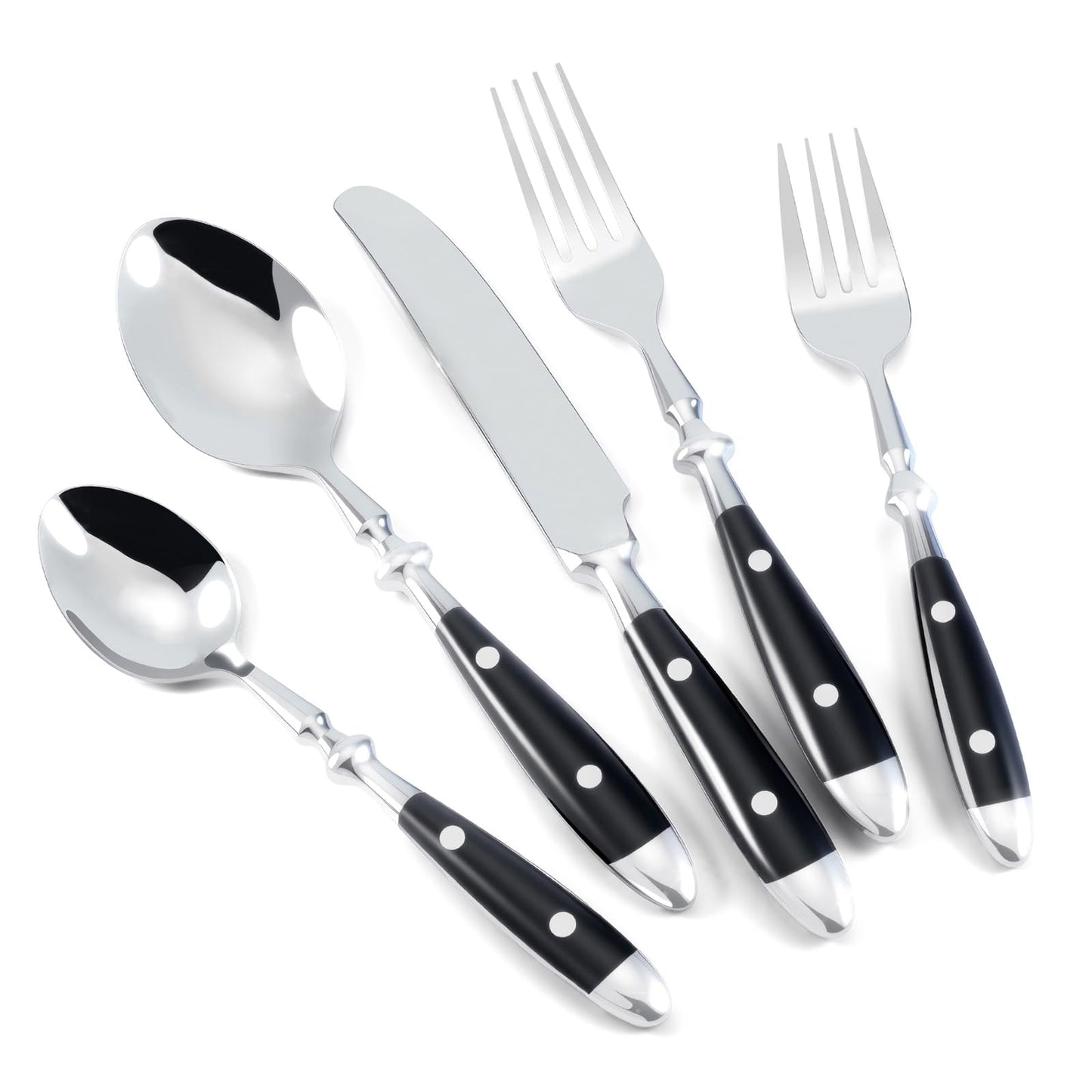 Kelenfer Silverware Set 60-Piece 18/10 Stainless Steel Black Vintage Flatware Handle Luxury Cutlery Service for 12
