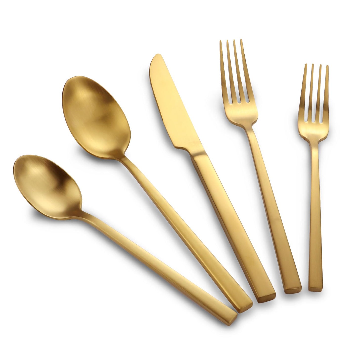 Kelenfer Stainless Steel Flatware Set Hand Forged 18/10 Silverware Set Cutlery Set Gold Cuboid Handle Matte Finished 60 Pieces Service for 12