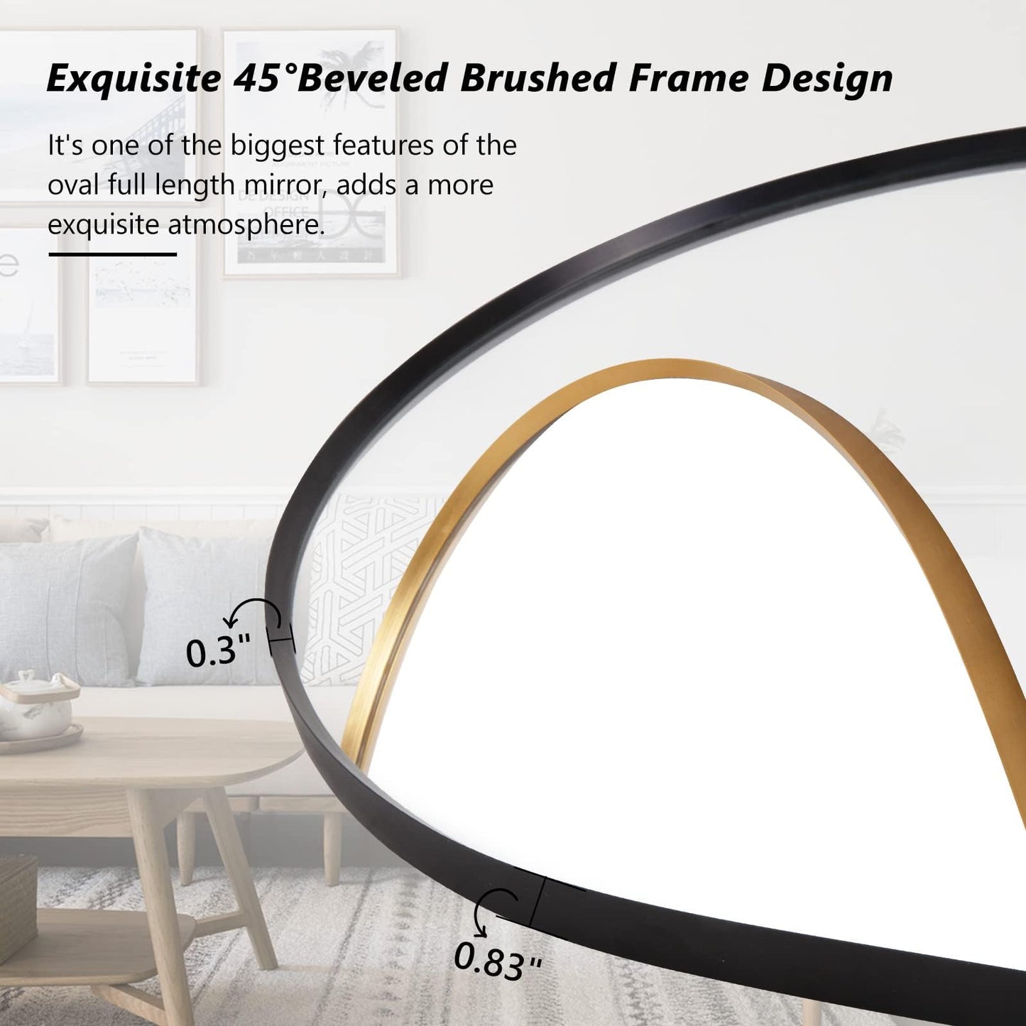 TheiaMo Oval Full Length Mirror, 71"×32" Wall-Mounted Floor Mirror with Metal Frame, Ultra-Clear Explosion-Proof Dressing Mirror, Simple and Classic Deco for Cloakroom/Bedroom/Living Room, Gold