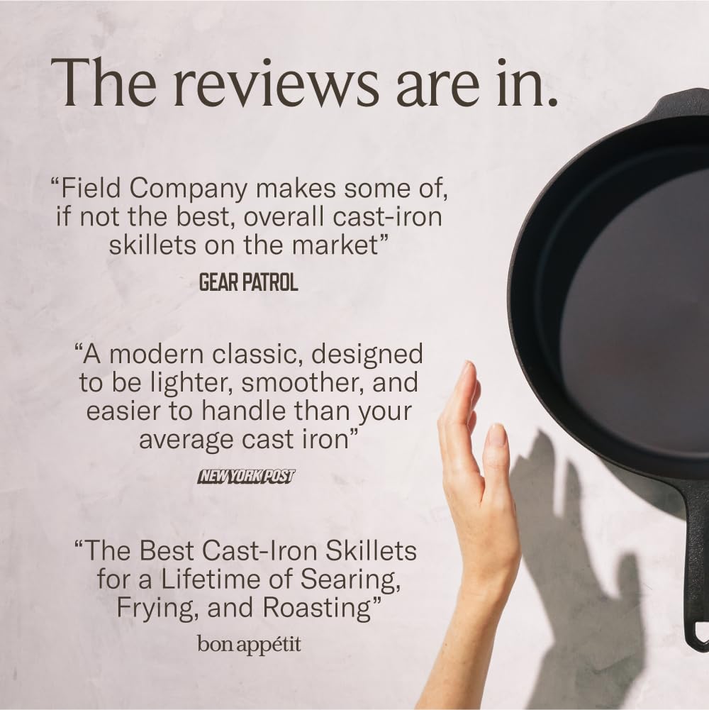 Field Company Extra-Large Cast Iron Skillet – 13.4-Inch Pre-Seasoned Pan for 6–8 Servings, Lightweight & Smooth, Made in USA