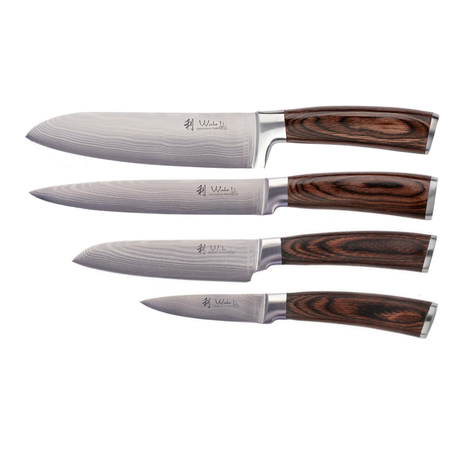 Wakoli EDIB 4-Piece Damascus Knife Block Set – Professional Kitchen Knives with Magnetic Acacia Block, 67-Layer Damascus Steel Blades and Ergonomic Pakkawood Handles – Premium Knife Set with Block