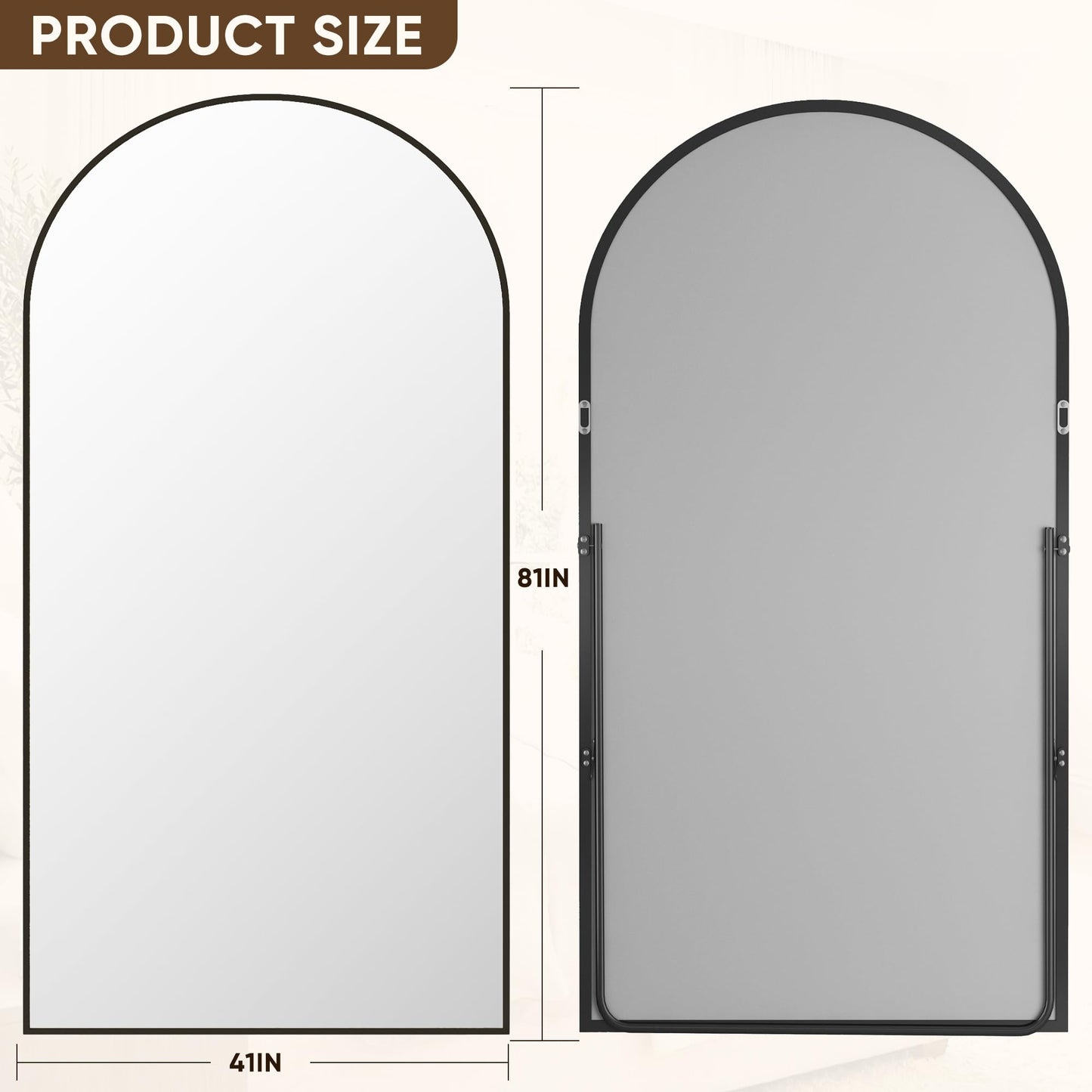 Antok Full Length Mirror, 81"x41" Floor Mirror with Stand, Hanging Mounted Mirrors for Bedroom, Living Room, Cloakroom, Dining Room, Black, Arched