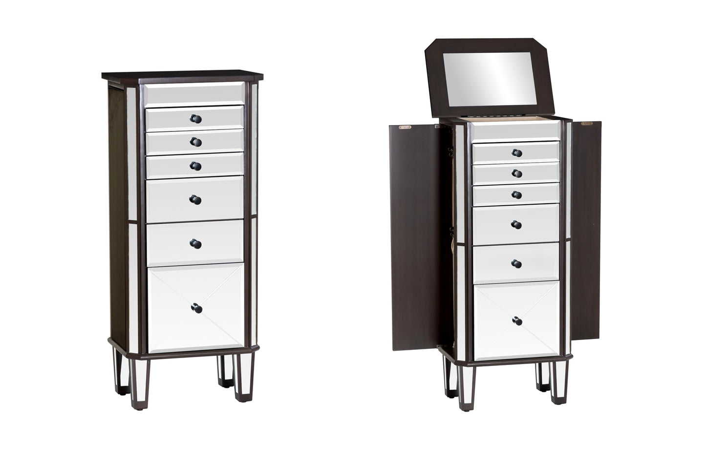 Powell Elsie Dark Espresso Wooden Jewelry Armoire with Mirrored Front