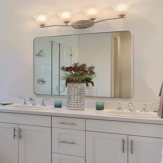 ANDY STAR 30"x48"Chrome Bathroom Mirror, Large Wall Mirror for Bathroom, Rounded Rectangle Mirror in Premium Stainless Steel Metal Frame Hangs Horizontal Or Vertical