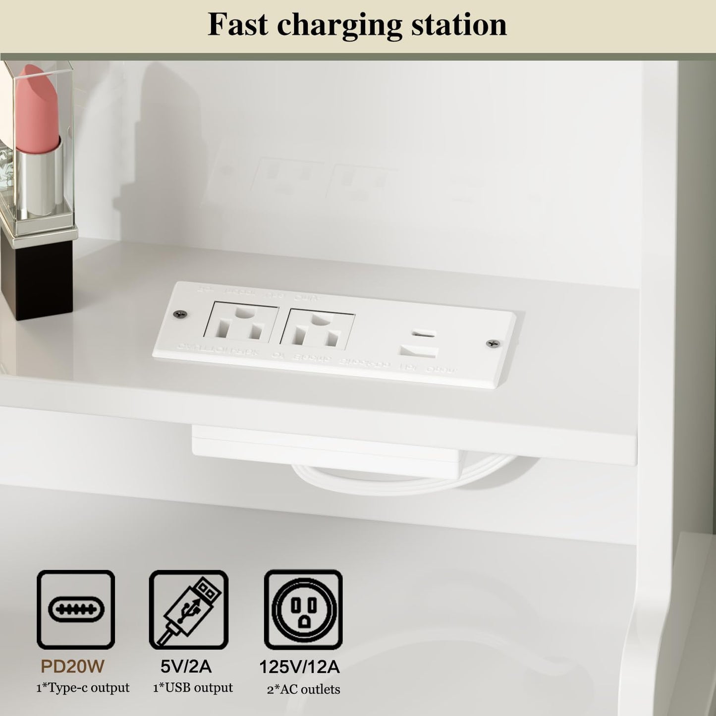 Ieejdn Makeup Vanity Desk with Mirror and Lights, Vanity Desk with 8 Drawers & Storage Shelves, Vanity Table with Power Outlet, 3 Color Modes & Adjustable Brightness Dressing Table, Bedroom,White