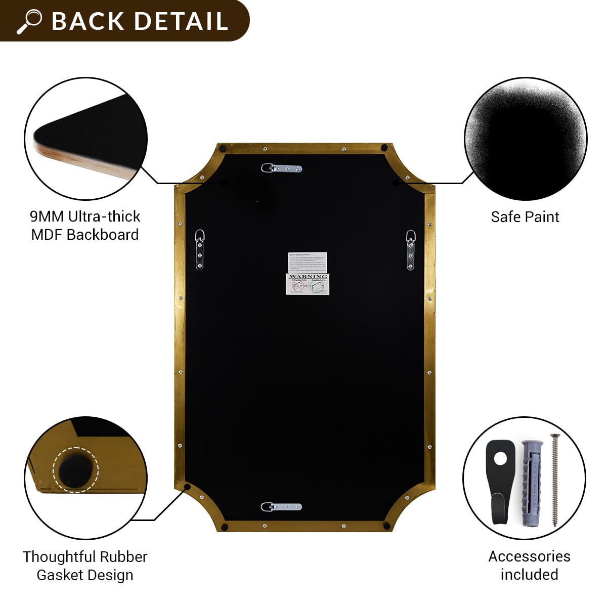 ANDY STAR 30x40 Inch Brushed Gold Mirror, Gold Scalloped Bathroom Mirror, Unique Rectangle Mirror in Never-Rust Stainless Steel Metal Frame, Wall Mount Vertical or Horizontal
