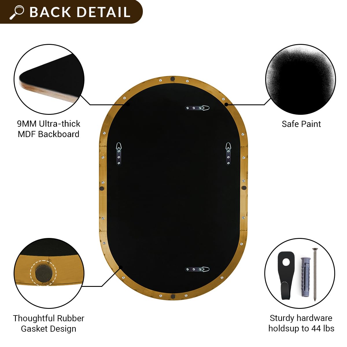 ANDY STAR 26x38 Inch Gold Oval Mirror, Oval Brass Mirror Pill Shaped Stainless Steel 1’’ Deep Metal Frame Wall Mounted Vertically & Horizontally Ideal for Limited Space