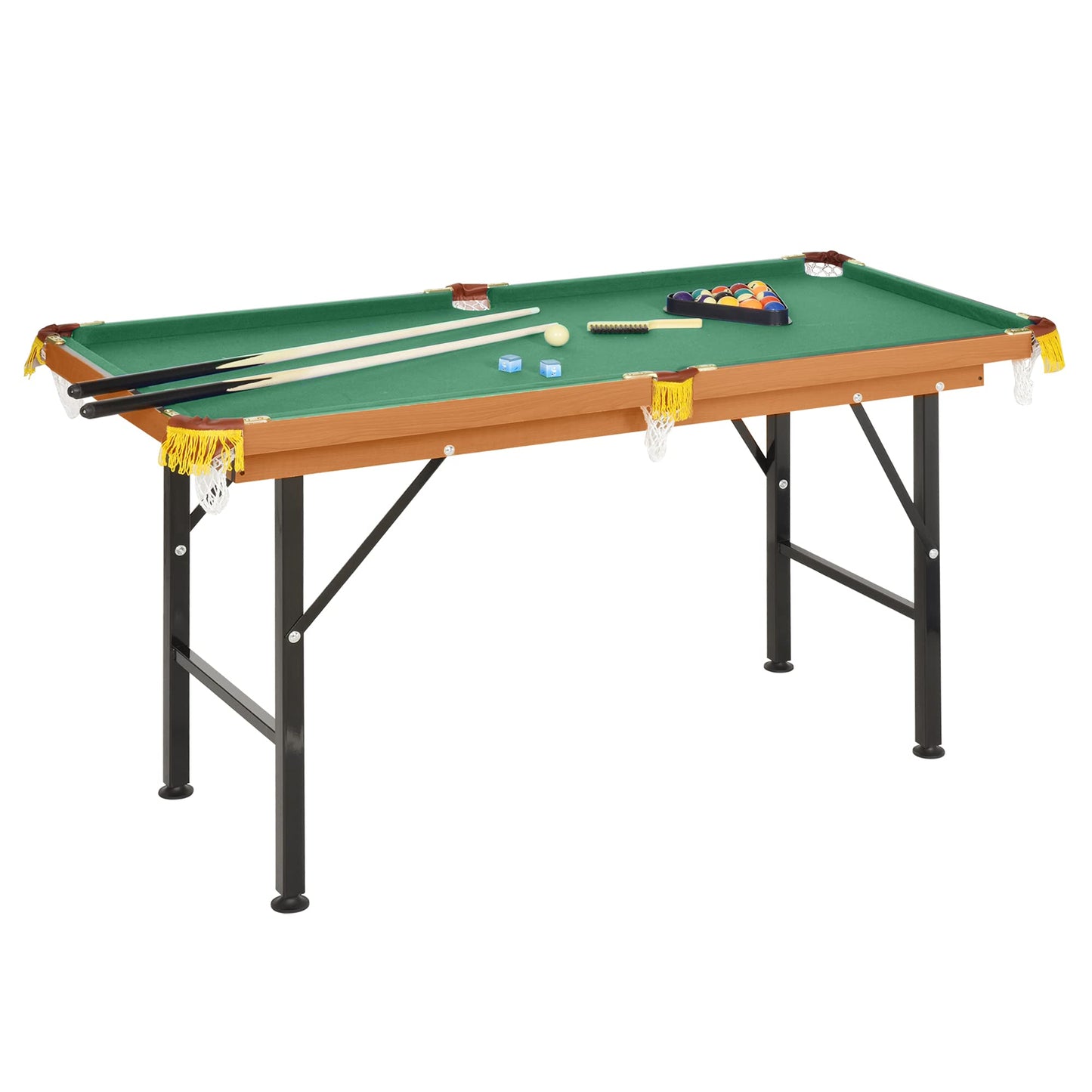 ComeWay 55" Portable Billiards Table with All Accessories, Foldable Pool Game Table for Whole Family Number Use with Cues, Ball, Rack, Chalk - Green