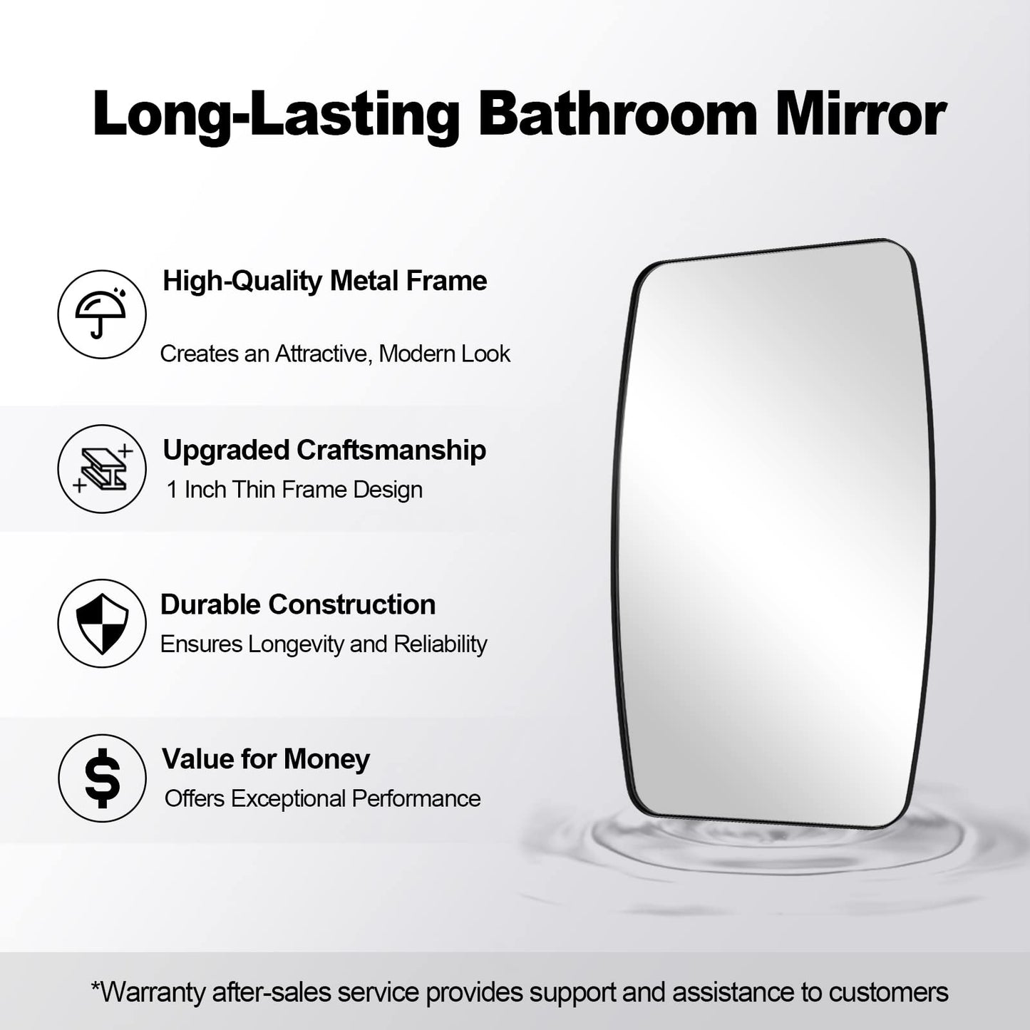 ANDY STAR 18x48 Full Length Wall Mirror, Matte Black Oblong Shaped Body Mirror with Stainless Steel Metal Frame, Rounded Corner Design for Floor and Leaning