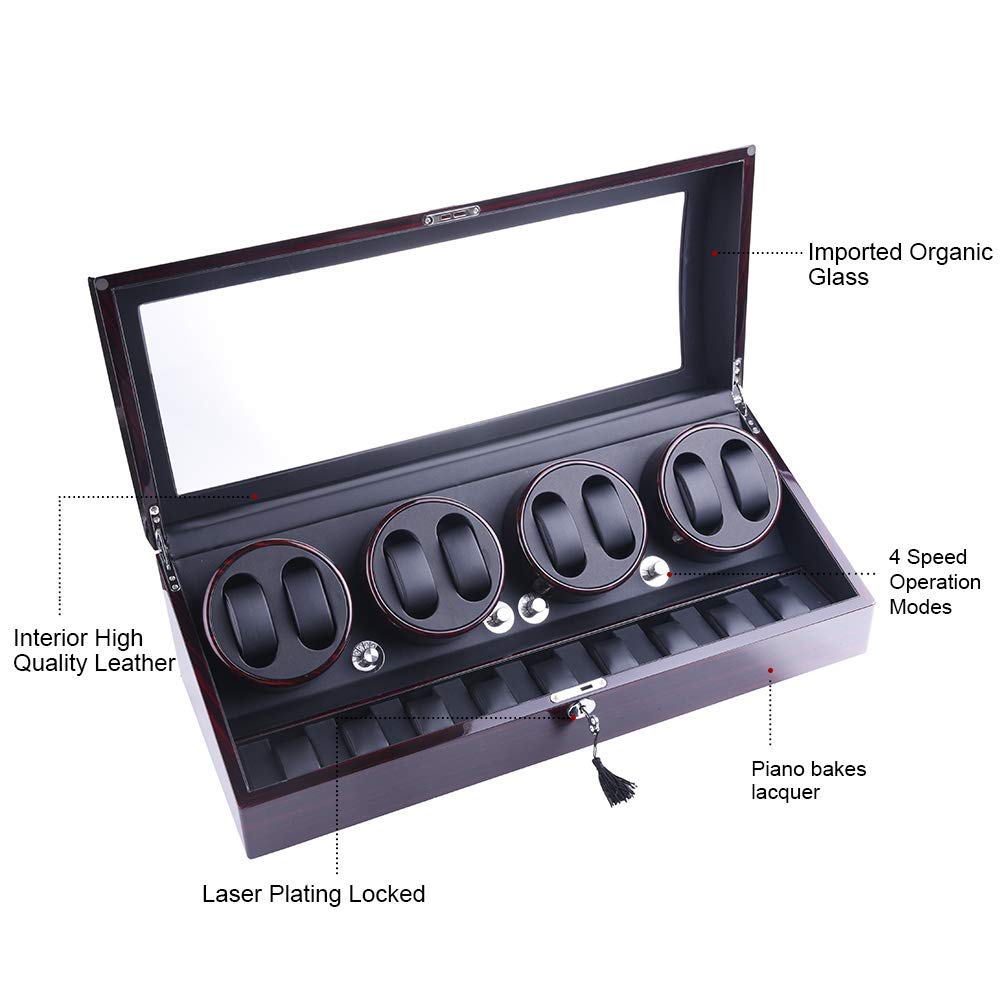udgtee XTELARY Automatic Watch Winder, Watch Winders with 8 Winder Positions, 9 Storage Spaces, Super Quiet Motor, 4 Rotation Modes, and Dual Power Supply for Men and Women Watches
