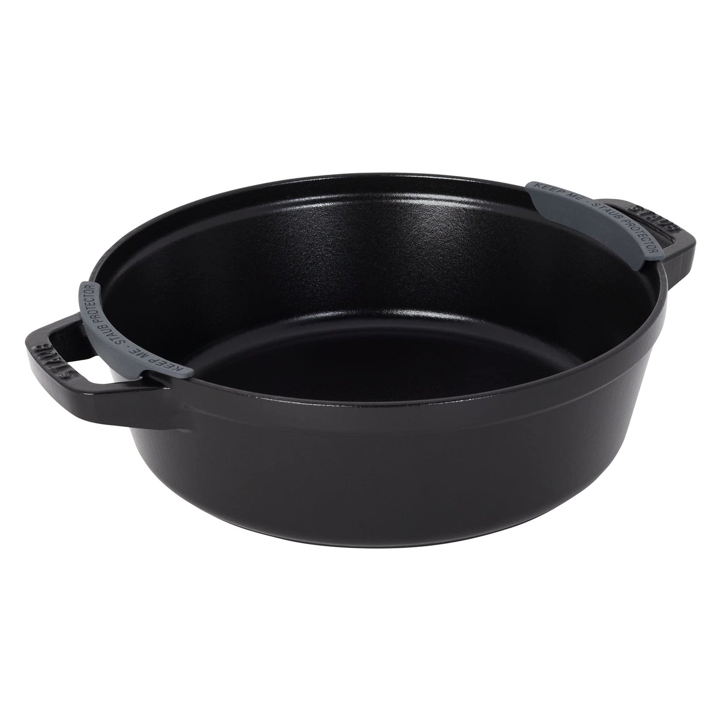STAUB Cast Iron Set 4-pc, Stackable Space-Saving Cookware Set, Dutch Oven, Skillet, Grill Pan with Universal Lid, Made in France, Matte Black