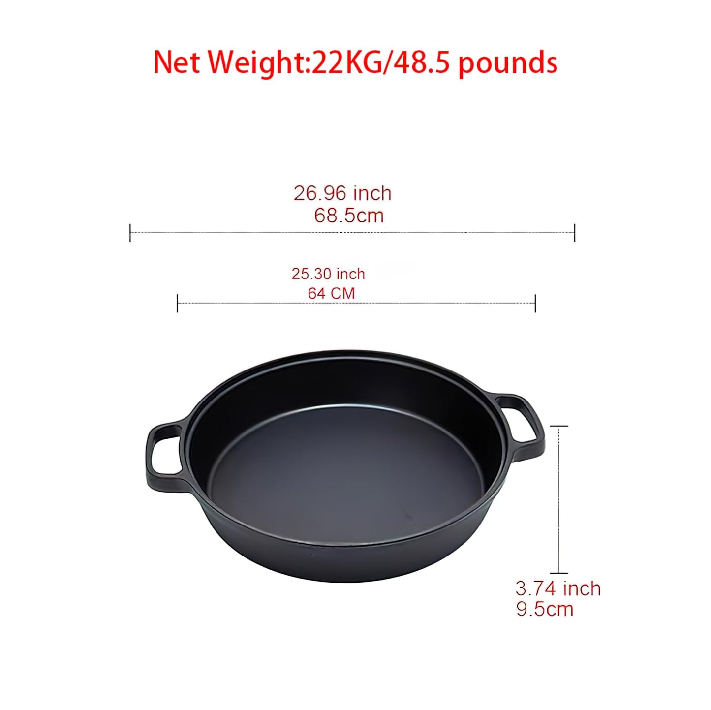 LI-GELISI Deepened flat-bottom cast iron frying pan, double-handle thickened uncoated old-fashioned iron pot, pancake and steak frying household multi-purpose large iron pot (25 inch)
