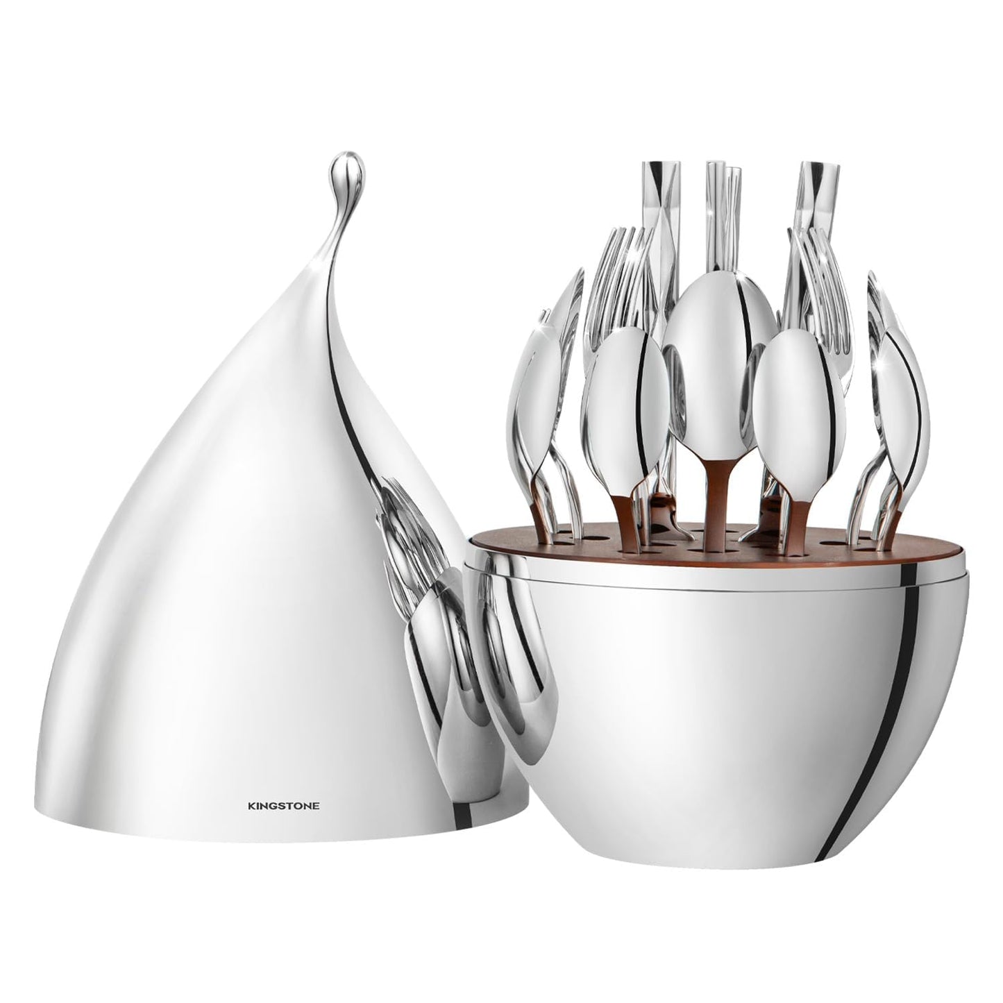 KINGSTONE Silverware Set with Waterdrop Storage Organizer, Luxury 20 Piece Flatware Set for 4, 18/10 Stainless Steel Cutlery Set with Diamond Cut Pattern Ideal for Kitchen,Party and Gift