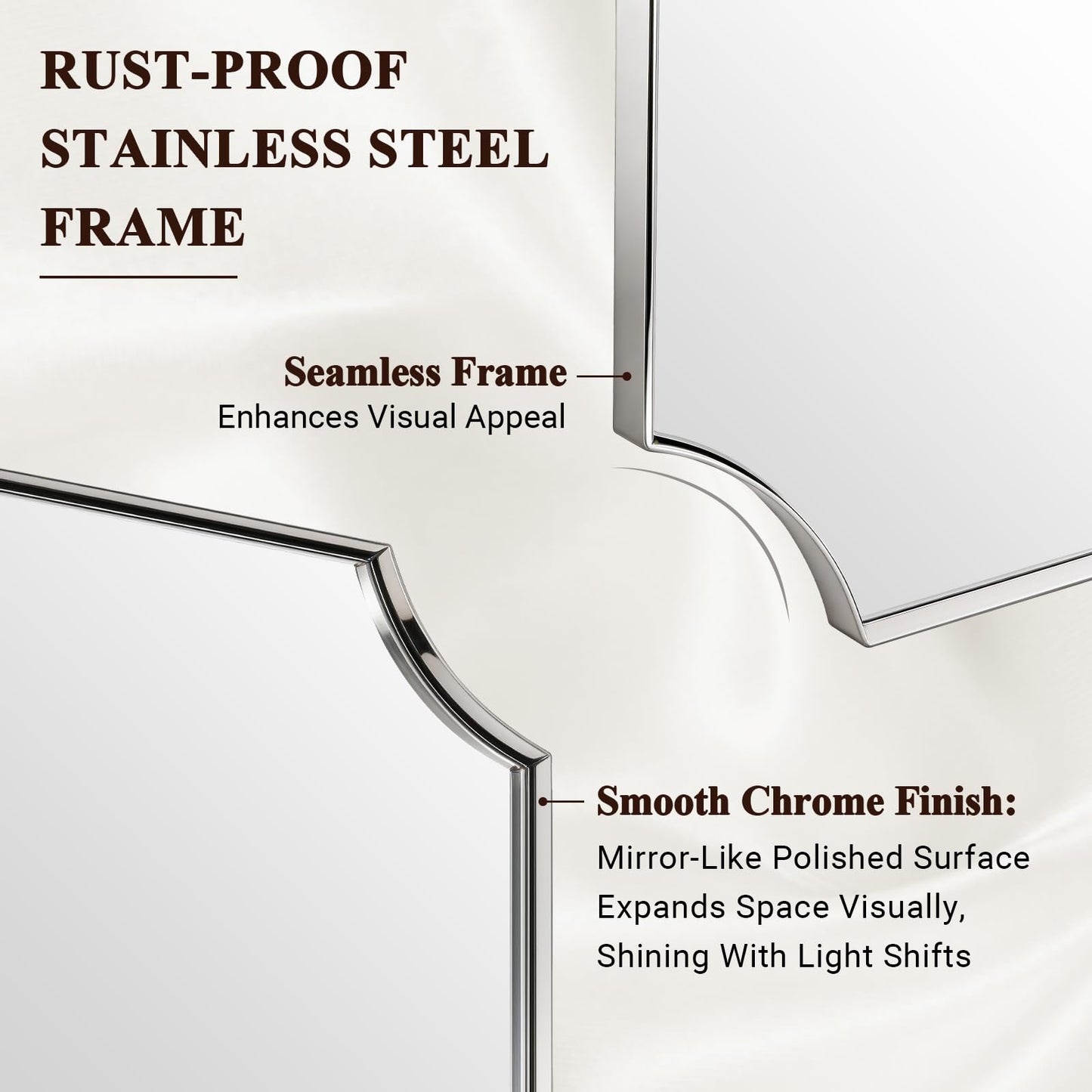 ANDY STAR 30x40 Inch Chrome Mirror, Scalloped Bathroom Mirror, Polished Chrome Framed Mirror in Anti-Rust Stainless Steel Metal Thin Frame Deep 1’’, Large Wall-Mounted Mirror (Horizontal/Vertical)