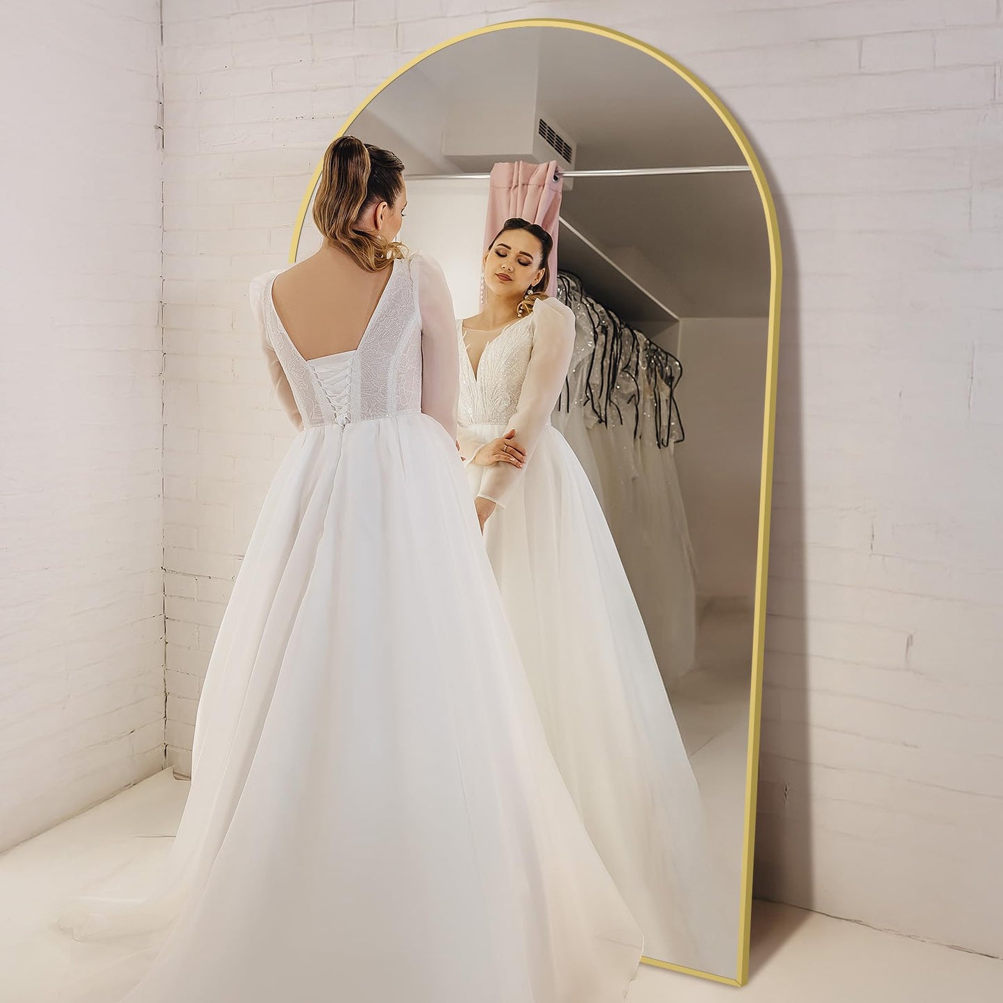 Oversized Floor Mirror Full Length 82"X44", Extra Large Arched Full Length Mirror with Stand, Tempered Glass Gold Standing Mirror for Bedroom Living Room Clothing Store Gym, Aluminum Alloy Frame