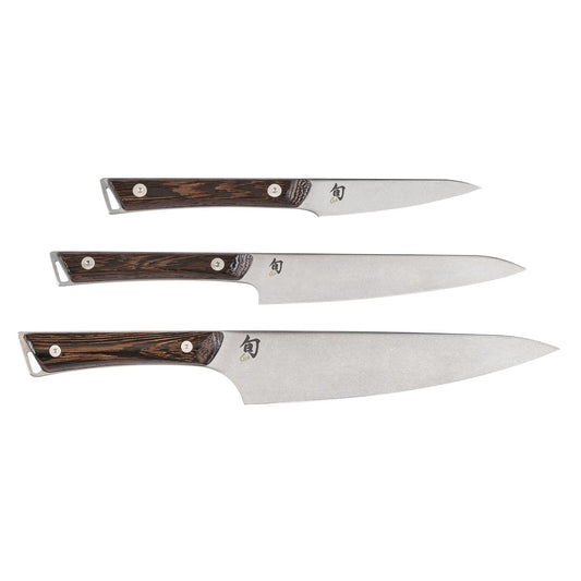 Shun Kanso 3 Piece Starter Set, Includes 8" Chef, 3.5" Paring & 6" Utility Knives, Handcrafted Japanese Knife Set, AUS10A Stainless Steel Blades, Tagayasan Handles