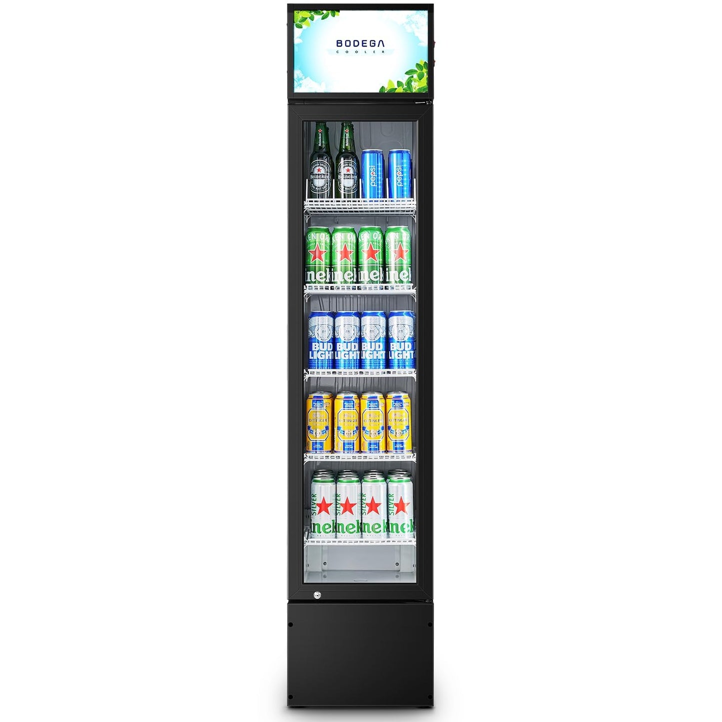 BODEGACOOLER Commercial Merchandiser Refrigerator, 5.7 Cu.Ft Single Swing Glass Door Beverage Cooler, Upright Display Refrigerator with Soft LED Light, Adjustable Shelves, Black