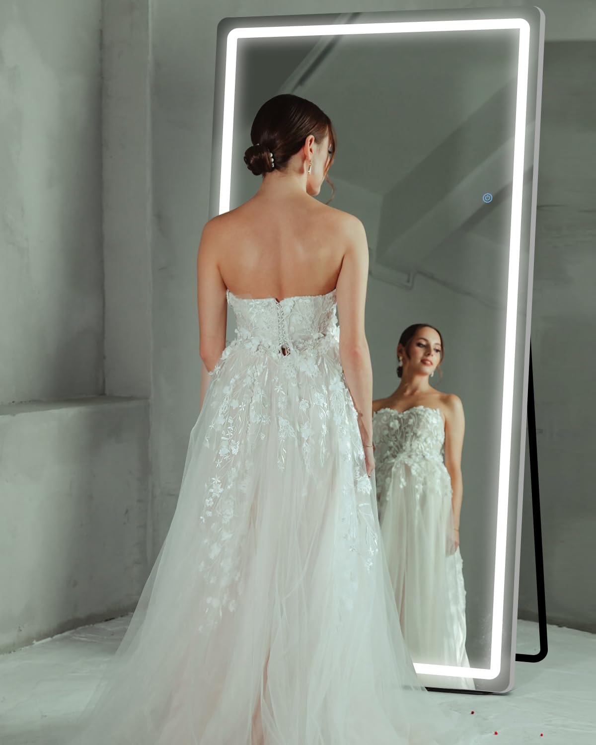 LadyNow LED Full Length Mirror, 76" x 34" Rect Style, Floor Standing or Wall Hanging, Lighted, Aluminum Frame