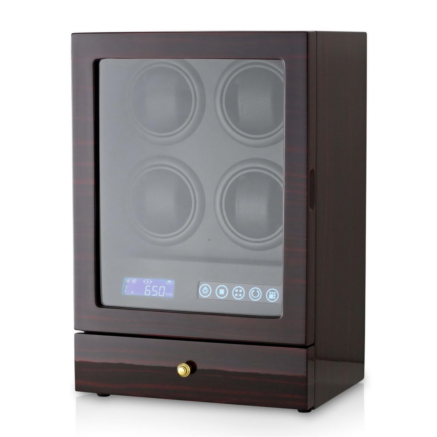 Automatic Watch Winder with LED Light, Storage Drawer and LCD Touchscreen Control (Ebony)