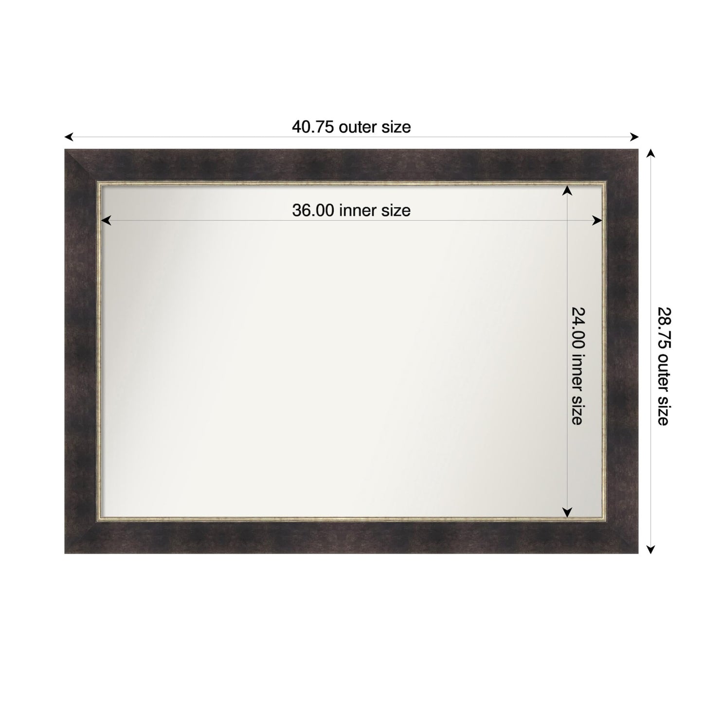 Amanti Art Bronze Bathroom Mirror for Over Sink, 29x41 Odin Antique Bronze Rectangle Vanity Mirror, Large Modern Wood Frame, Hangs Horizonally and Vertically, Bathroom Wall Decor, Non-Beveled Edge