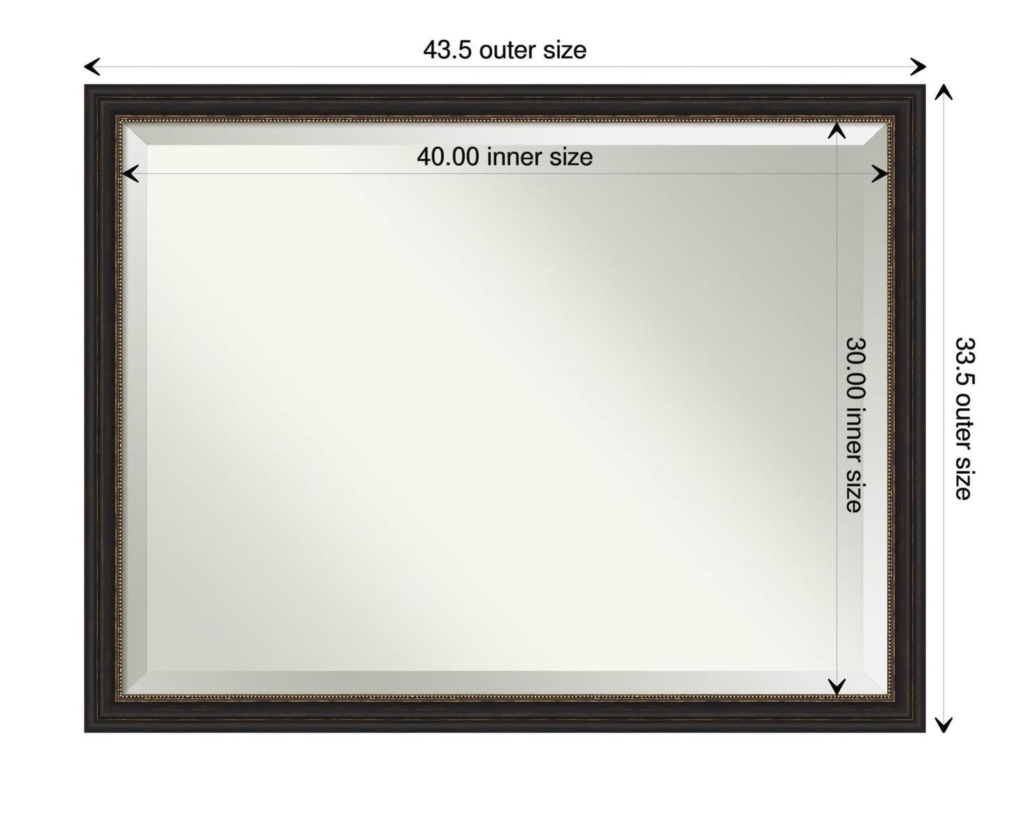 Amanti Art Bronze Wall Mirror 34x44 Accent Bronze Narrow Rectangle Bathroom Mirror for Wall Decor Living Room, X-Large Traditional Frame, Hangs Horizonally and Vertically, Bathroom Decor, Beveled Edge