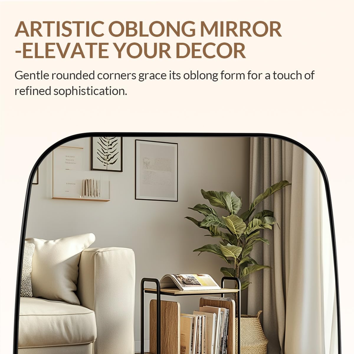 ANDY STAR 18x48 Full Length Wall Mirror, Matte Black Oblong Shaped Body Mirror with Stainless Steel Metal Frame, Rounded Corner Design for Floor and Leaning