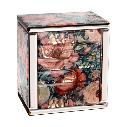 Homruilink High End Glass Jewelry Box, 5 Layer Jewelry Organizer for Women, Side Doors & Mirror, Velvet-Lined Storage for Rings & Necklaces, Ideal Gift (Peony)