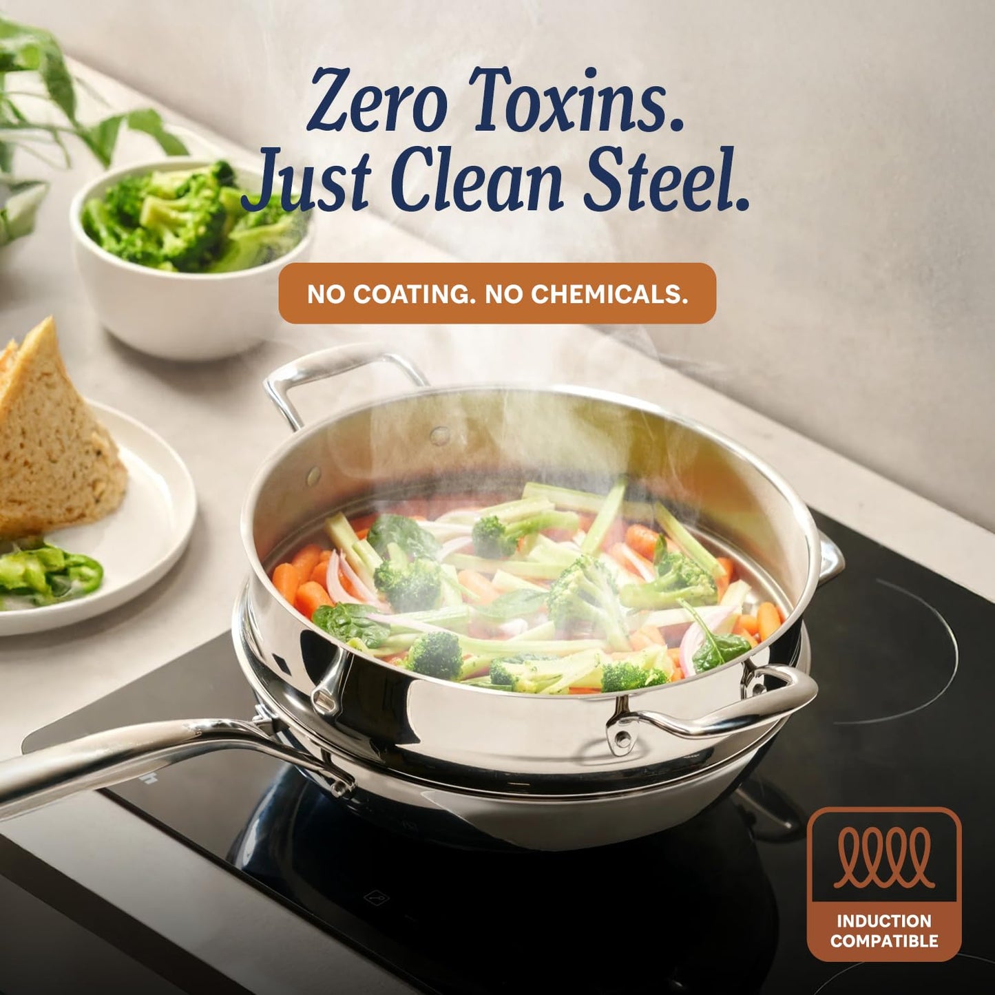 LEGEND COOKWARE 5-Ply Stainless Steel Cookware Set, 14-Piece Pots and Pans Set - Induction Compatible, Oven Safe 800°F - Non-Toxic, No Coatings - Built to Last Generations