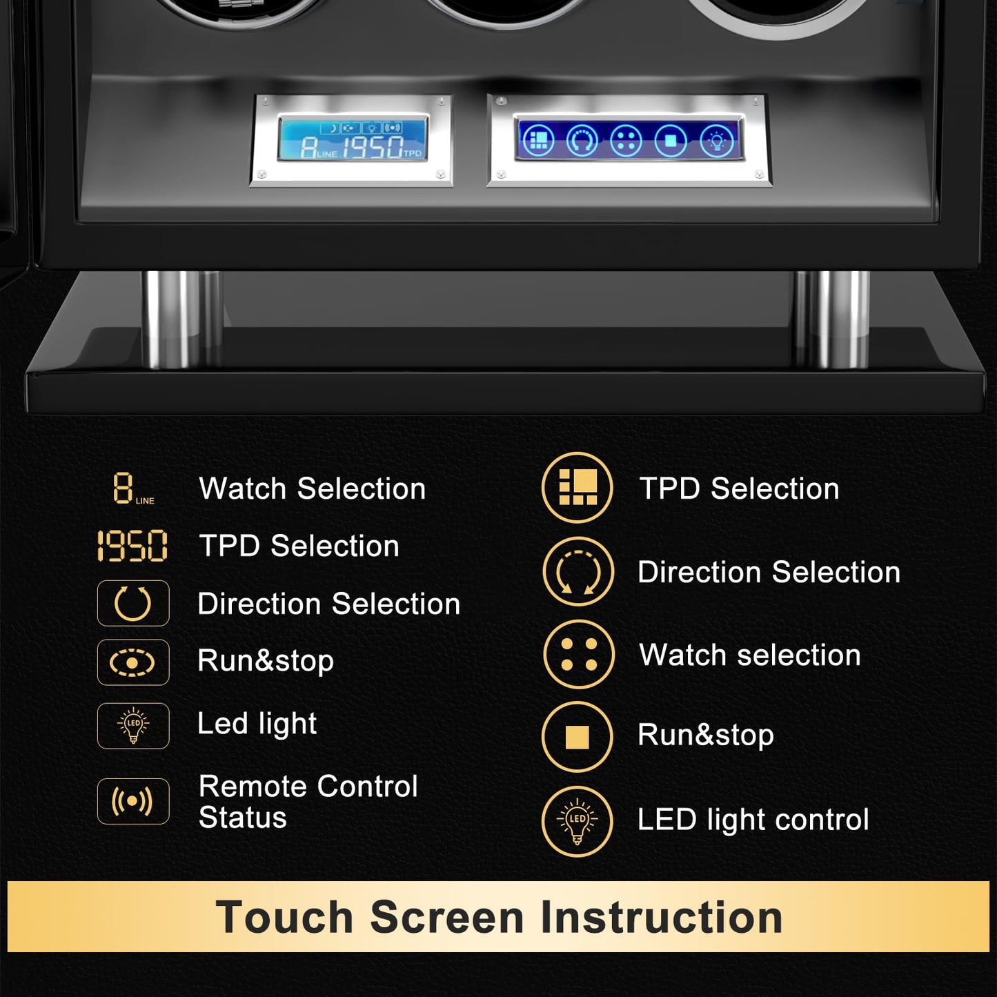 DUKWIN Watch Winder for 12 Automatic Watches, Fingerprint Lock Watch Winders with LCD Touchscreen, Blue LED Light, Remote Control,Adjustable Pillow and Quiet Motor for Universal Watches, 5TPD