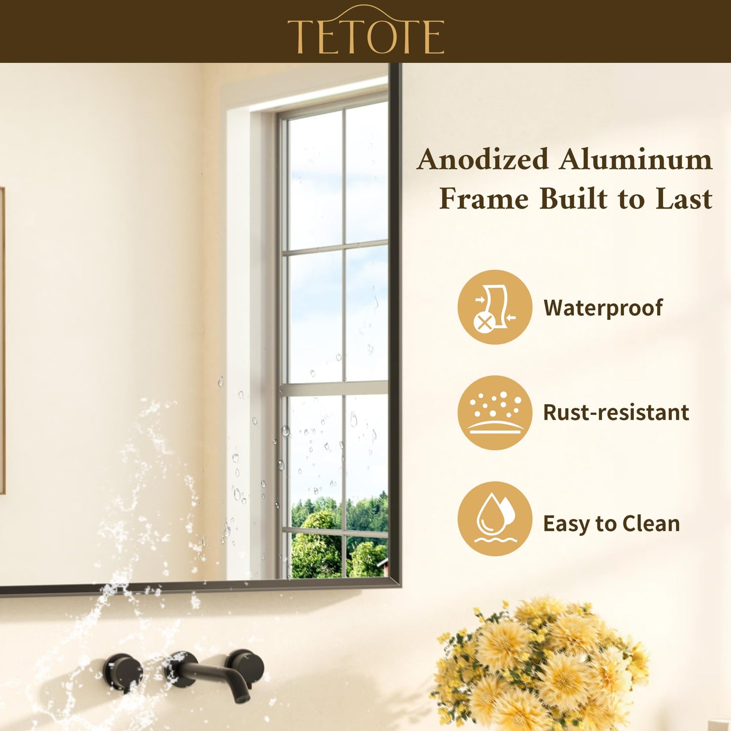 TETOTE Black Bathroom Mirror for Over Sink 48" x 36" Large Matte Black Beveled Metal Framed Rectangular Vanity Mirror for Bathroom, Bedroom, Entryway, Living Room, Tempered Glass, Shatterproof
