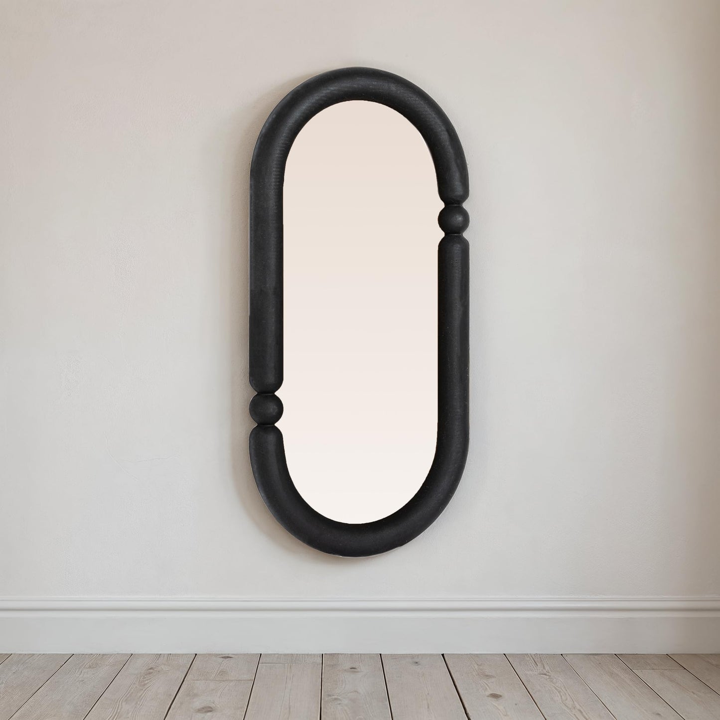 Creative Co-Op Oval Wood-Framed Wall Mirror, Black