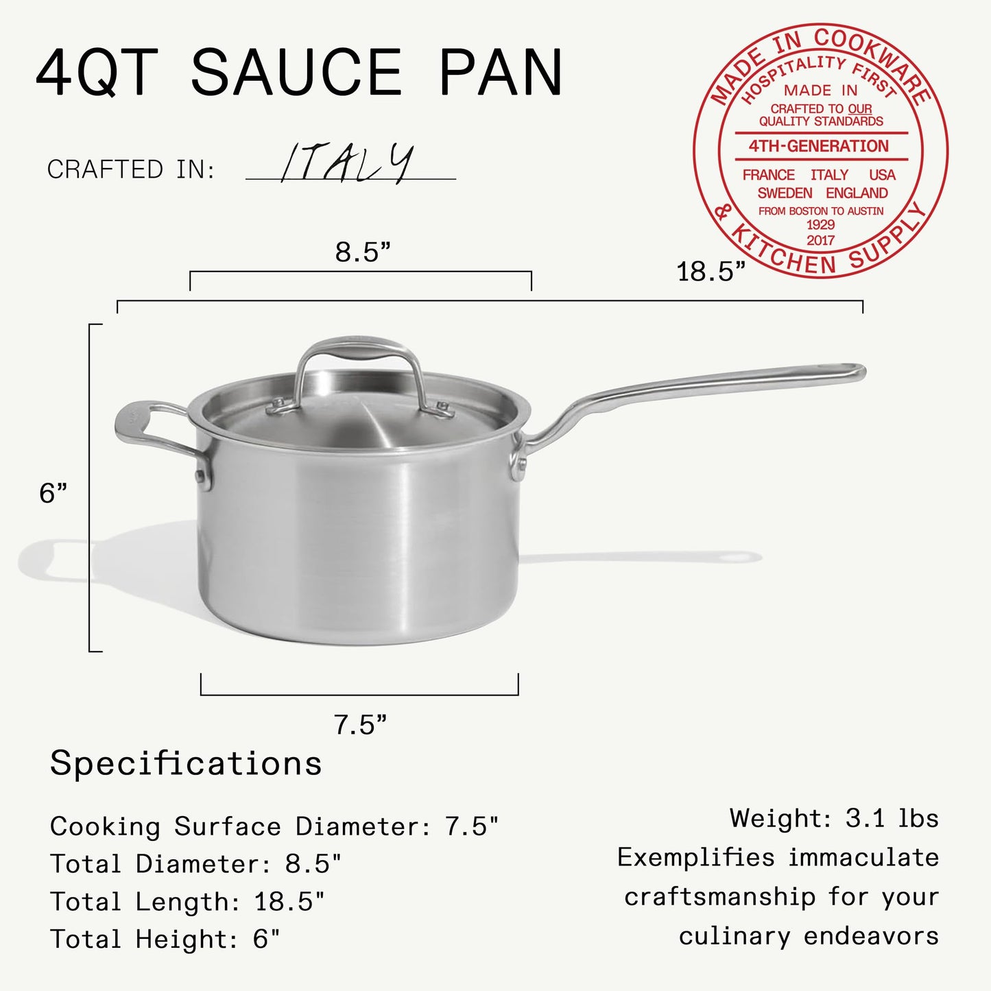 Made In Cookware | 7-Piece Ceramic Non Stick Pot and Pan Set (Stainless Handle) | 5-Ply Stainless Clad | Professional Cookware | Crafted in Italy | Induction Compatible