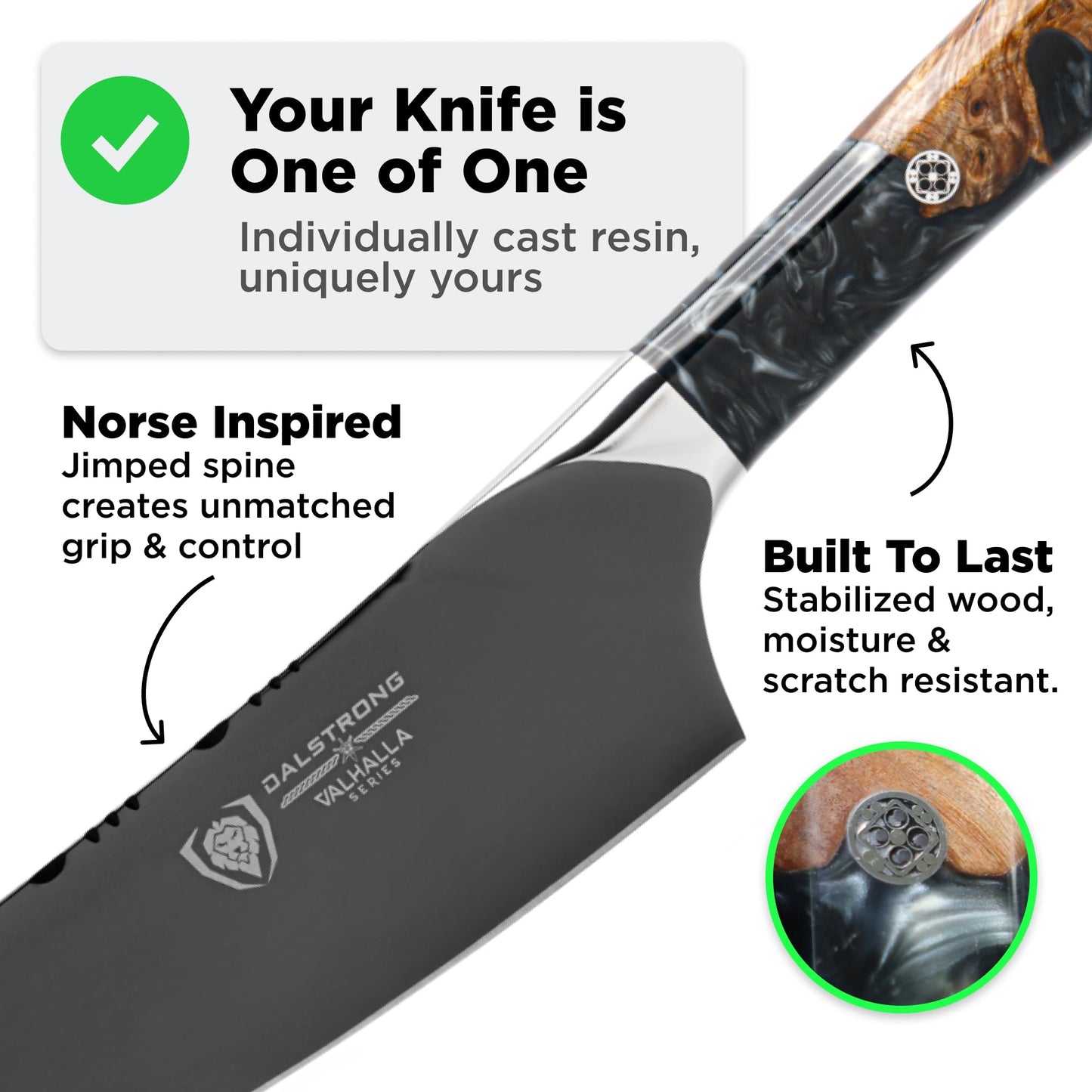 Dalstrong 2 Piece Set - Chef Knife 8 inch - Paring Knife 8 inch - Valhalla Series - Ravenstone Black Blade Titanium Coated - Premium 9CR18MOV HC Steel - Resin & Wood Handle - Leather Sheath