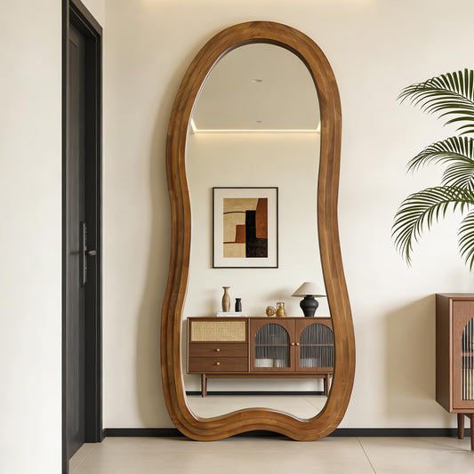 DAOYIJIAJU Irregular Floor Mirror, 67"x31.5" Large Wavy Mirrors with Triple Layer Solid Wood Frame, Premium Asymmetrical Full Length Mirror for Living Room Entryway Hallway Bedroom, Leaning/Hanging