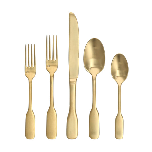 Fortessa Ashton 18/10 Stainless Steel, 20 Piece Flatware Set (Service for 4), Brushed Gold