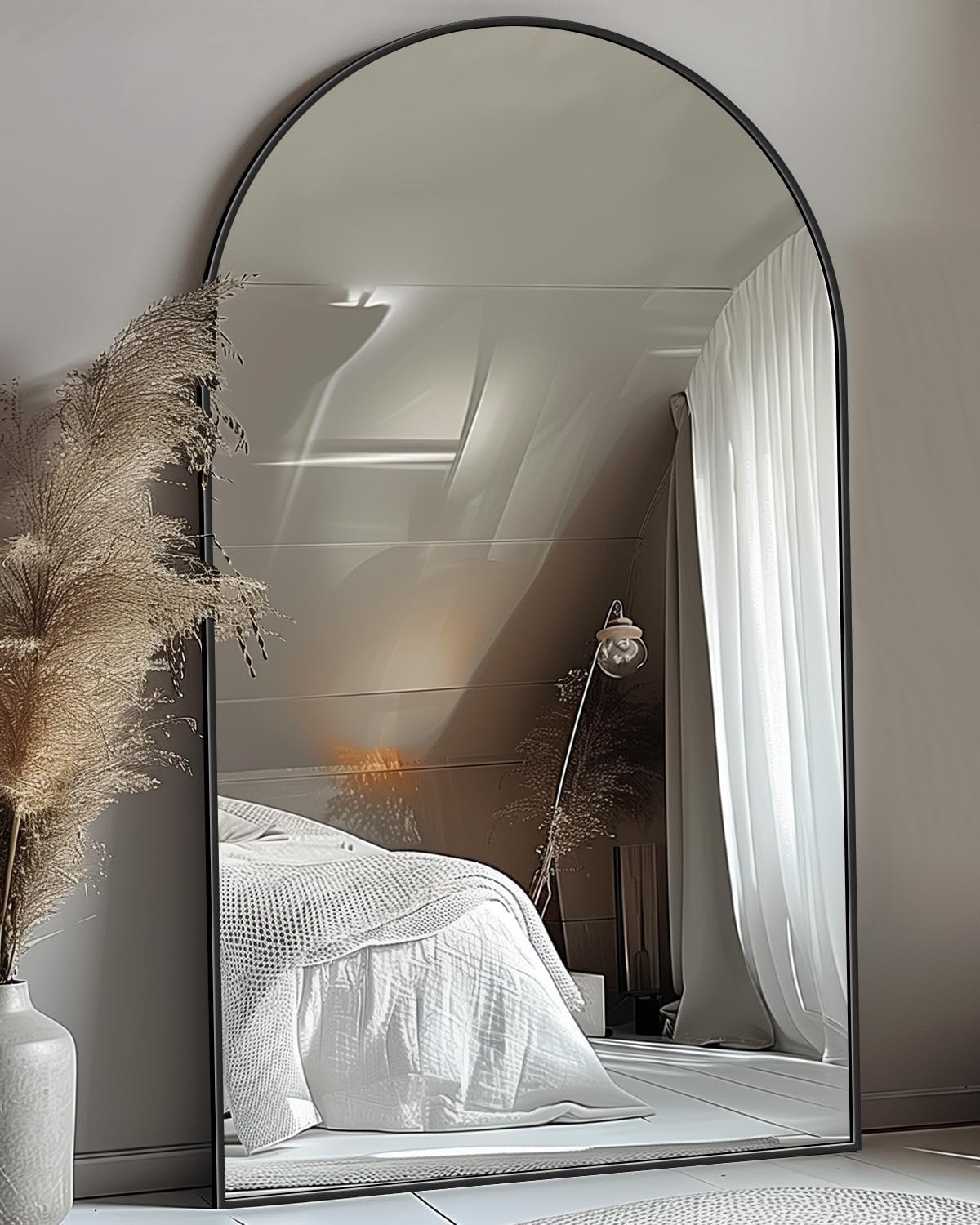 Antok Full Length Mirror, 81"x41" Floor Mirror with Stand, Hanging Mounted Mirrors for Bedroom, Living Room, Cloakroom, Dining Room, Black, Arched