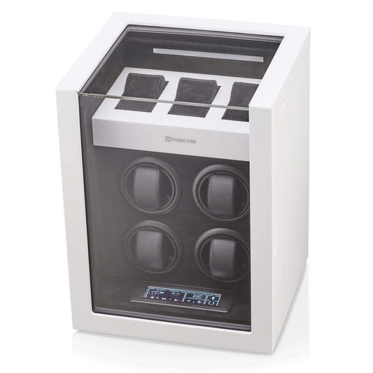 TIMECUBE Watch Winder for 4 Watches with 15 Winding Programs and 3 Watch Storage Slots (White)