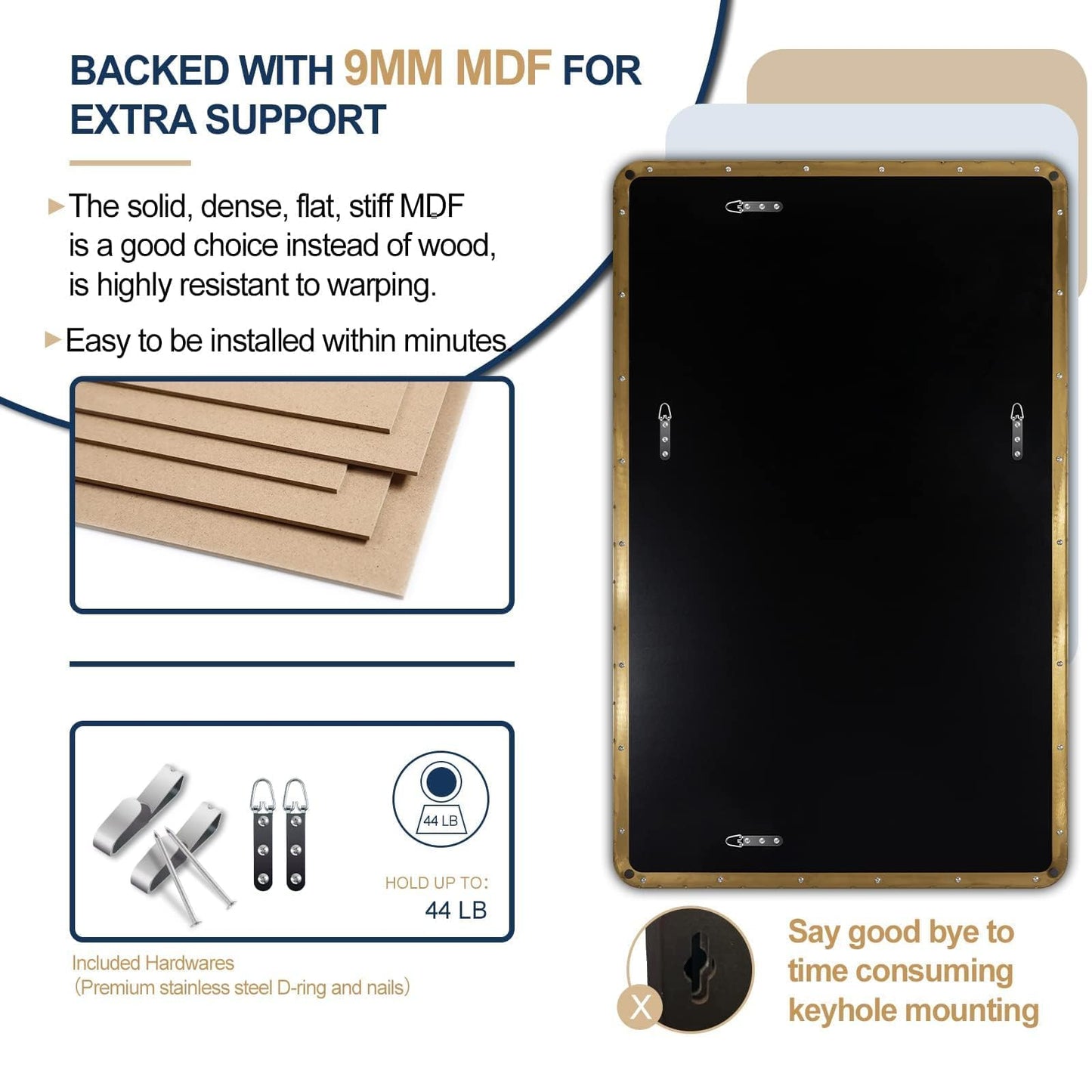 ANDY STAR 30"x48" Brass Gold Bathroom Mirror, Large Wall Mirror for Bathroom, Rounded Rectangle Mirror in Premium Stainless Steel Metal Frame Hangs Horizontal Or Vertical (Brushed Gold)