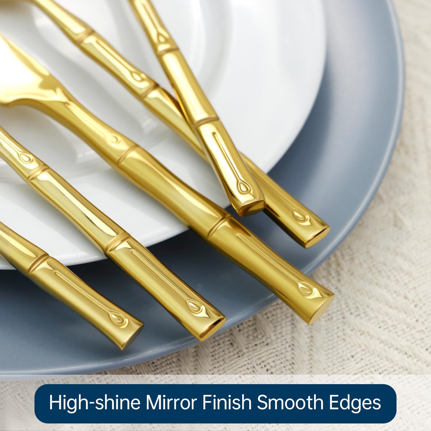 SILWELL Silverware 60-Piece Stainless Steel Mirror Polishing Gold Flatware Set Bamboo Pattern Cutlery Set Service for 12