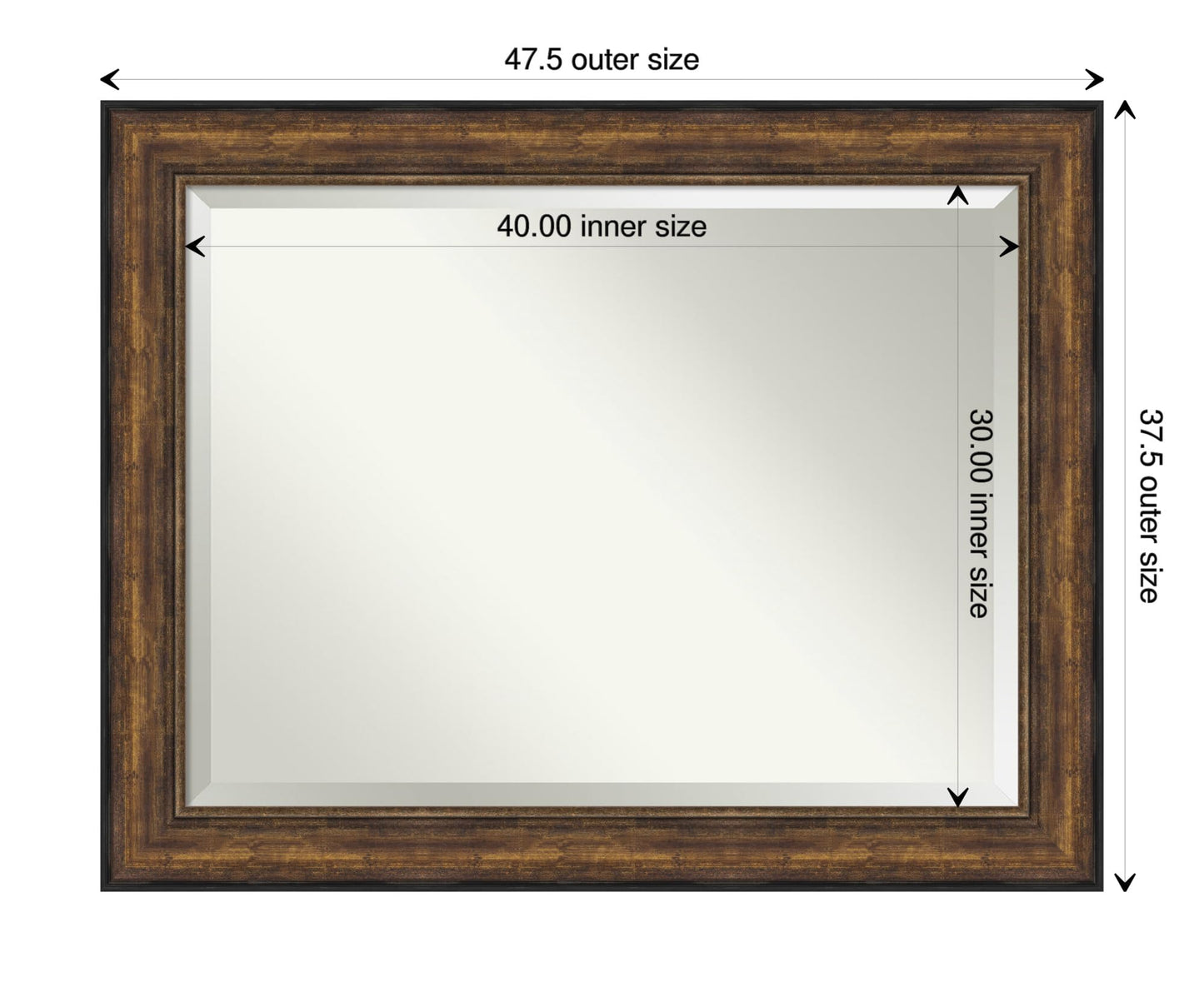 Amanti Art Bronze Wall Mirror 38x48 Ballroom Bronze Rectangle Bathroom Mirror for Wall Decor Living Room, X-Large Traditional Frame, Hangs Horizonally and Vertically, Bathroom Decor, Beveled Edge