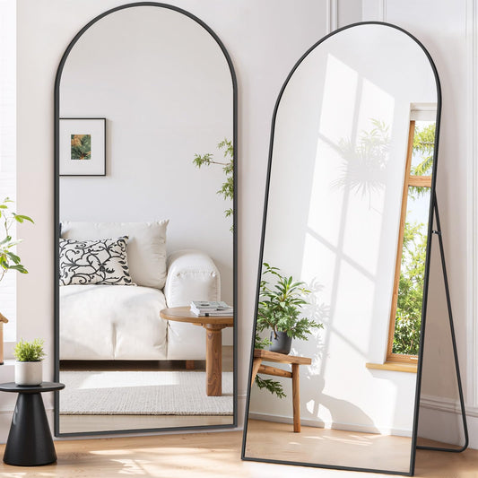 Full Length Mirror 71"x26" Full Body Mirror Arched Free Standing Wall Mounted Leaning Floor Mirrors with Stand Aluminum Alloy Frame for Bedroom Cloakroom, Black
