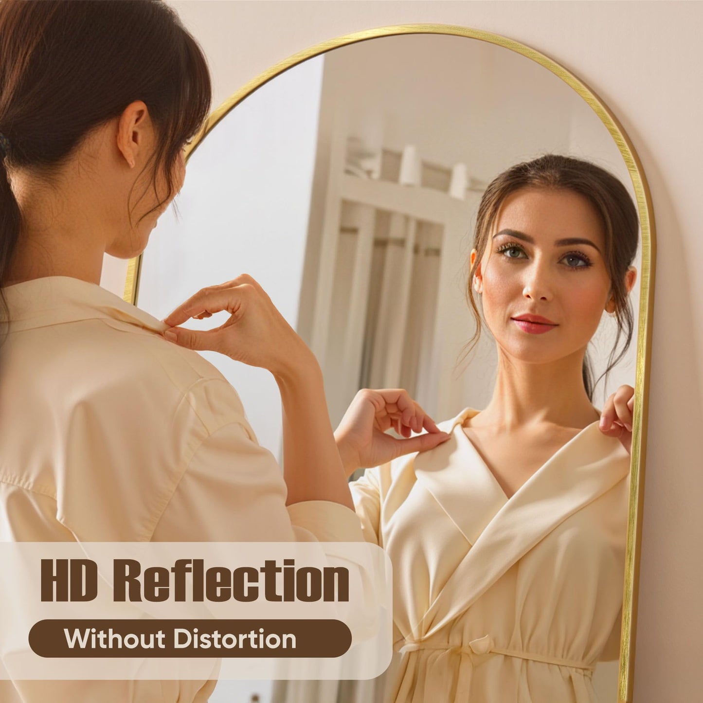 Furnbar Floor Mirror, 86"x46" Oversized Full Length Mirror with Stand, Arched Full Body Mirror Standing Hanging Leaning Against Wall, Aluminum Frame Giant Mirrors for Bedroom Cloakroom, Gold
