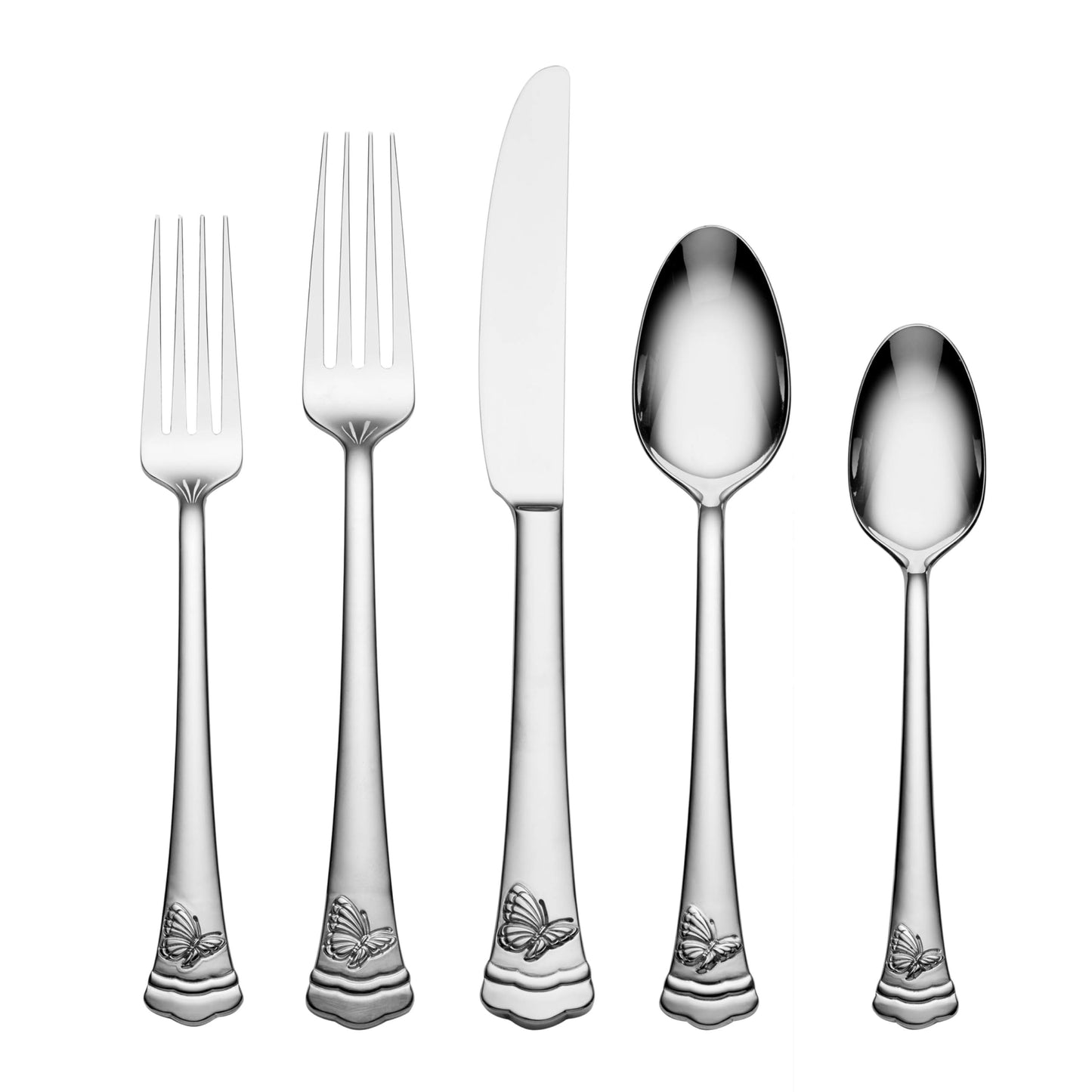 Lenox Silverware Set, Butterfly Meadow II Mirror 65-Piece Flatware Set, Service For 12, 18/10 Stainless Steel, Dishwasher Safe, Cutlery Sets, Utensils Sets, Knives Spoons & Forks (Silver, 65 Pieces)