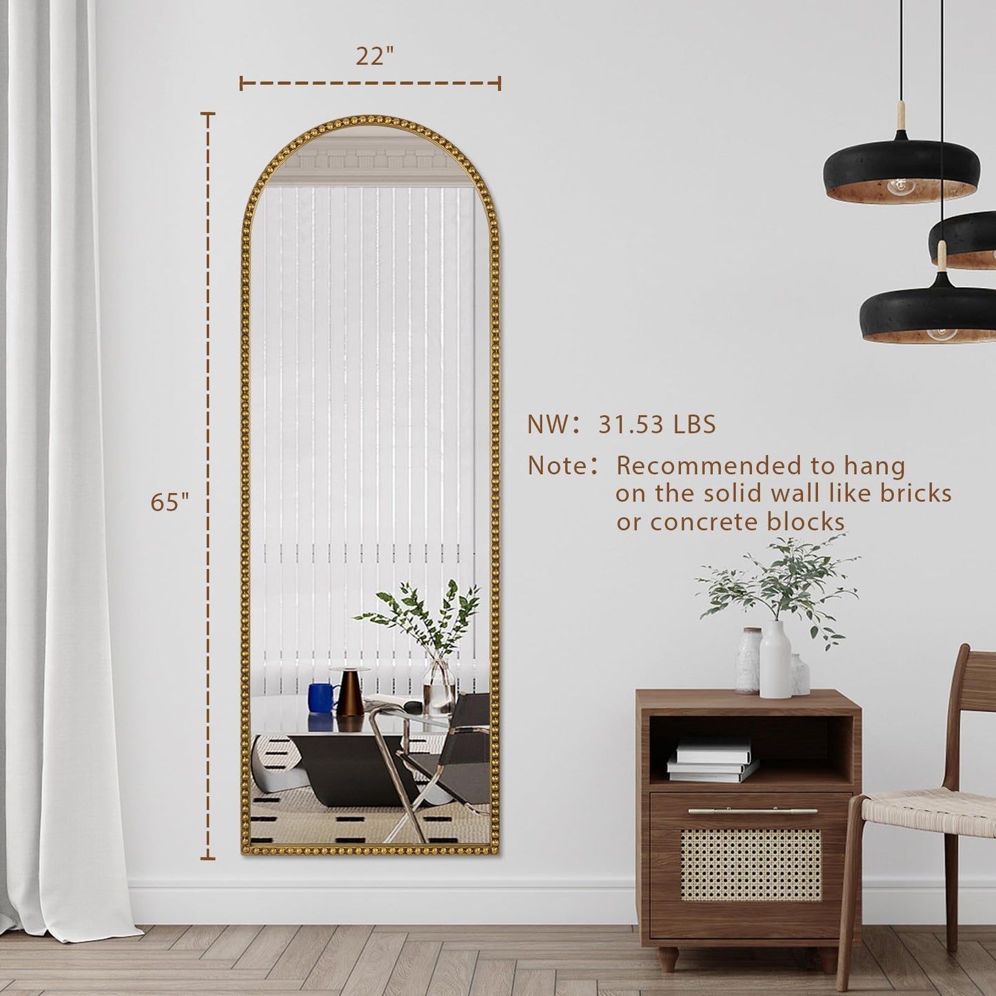 Fobule Arch Full Length Mirror with Stand, 65"x22" Floor Standing Large Dressing Mirror Hanging or Leaning Against Wall for Bedroom Living Room, Antique Gold