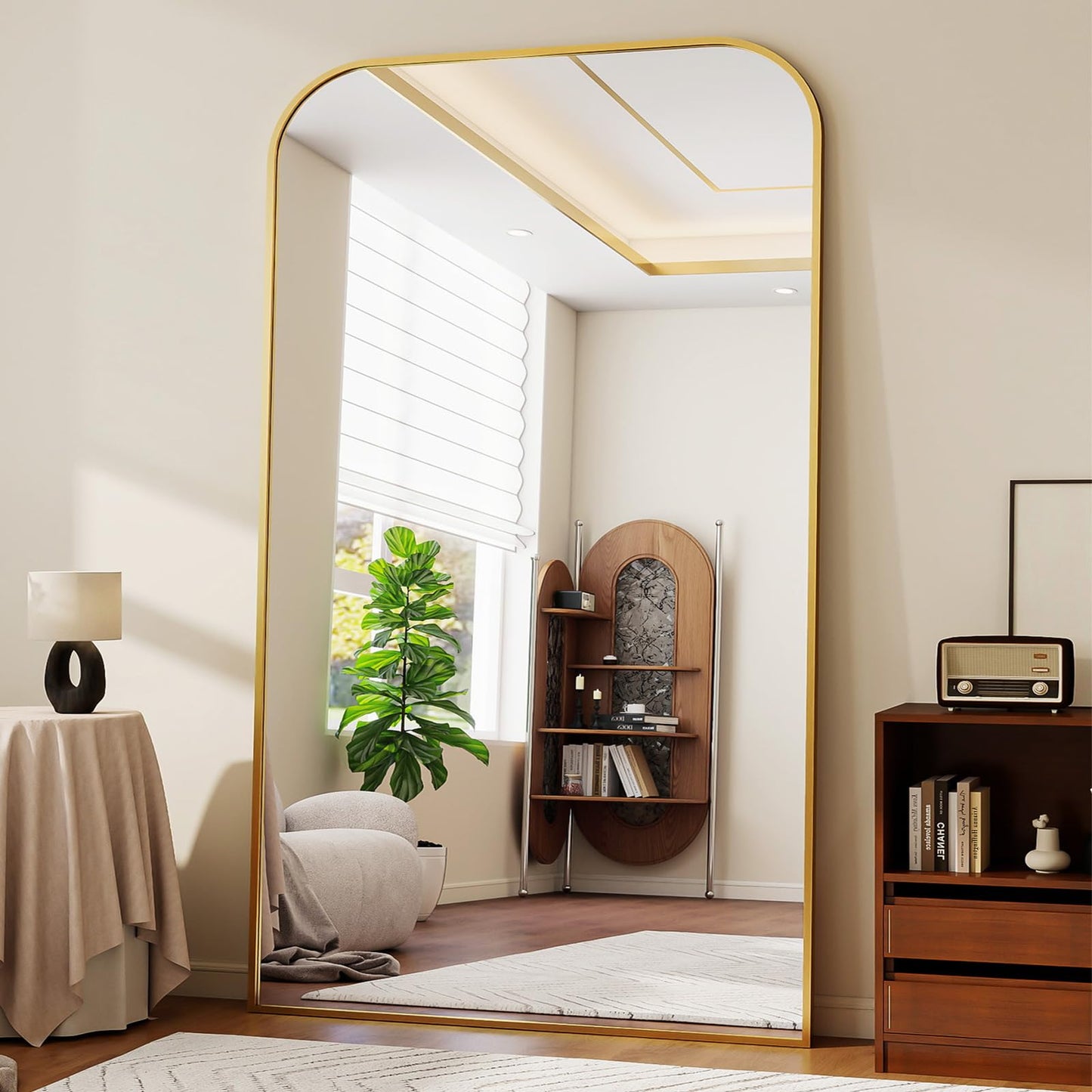 Riskioir Full Length Mirror 81"x41" Arched Floor Standing Large Mirrors Full Body Mirror with Stand - with Aluminum Frame for Bedroom Living Room, Gold